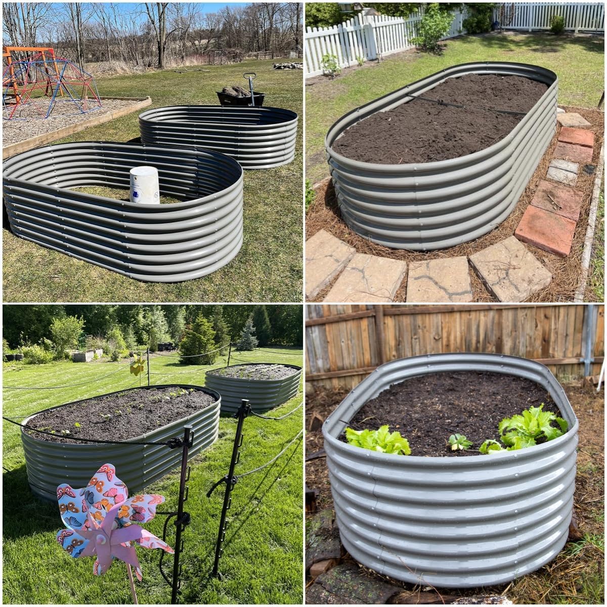 A ANLEOLIFE 8x4x2ft Galvanized Raised Garden Bed Kit, Oval Metal Deep Root Planters for Outdoor Plants Vegetables Flowers Herb, Large Bottomless, 478 Gallon Capacity- Quartz Grey
