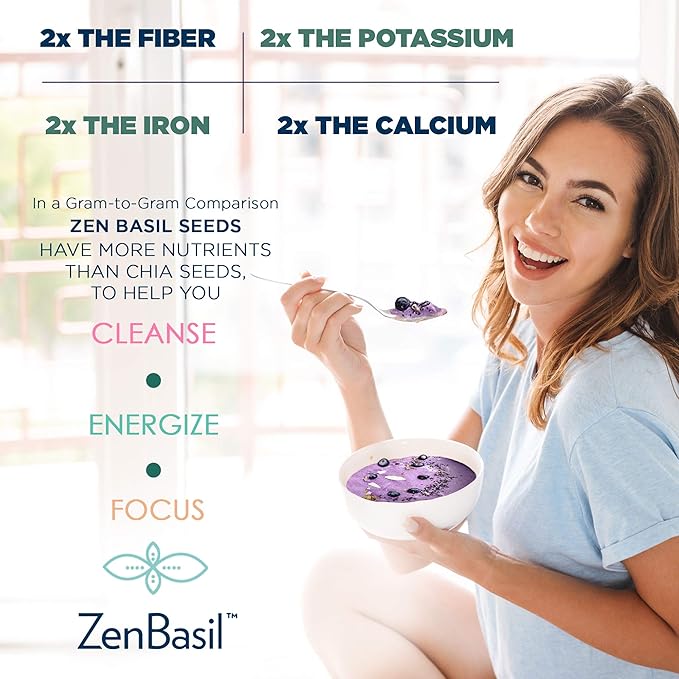 Zen Basil Seeds | edible basil seeds usda organic, kosher, non-gmo, lectin free, gluten free, plant based, keto, paleo, vegan | 15g fiber per/serv | 14oz | more fiber than chia seeds | prebiotic