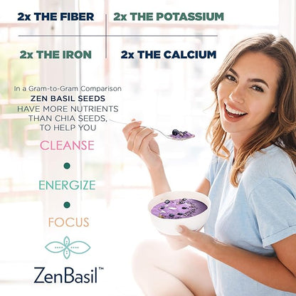 Zen Basil Seeds | edible basil seeds usda organic, kosher, non-gmo, lectin free, gluten free, plant based, keto, paleo, vegan | 15g fiber per/serv | 14oz | more fiber than chia seeds | prebiotic