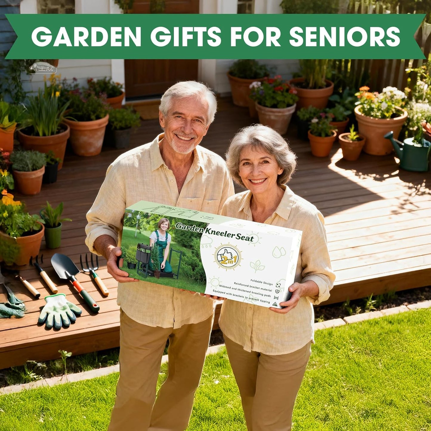 Heavy Duty Garden Kneeler and Seat for Elderly, 400lbs Capacity Foldable Gardening Stool with Support Legs & Thick Pad, Includes Large Tool Organizer Bag, Green