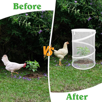 Pop up Plant Cover Net, 4 Pack White Round Foldable Net Cover to Prevent Animal Damage, Garden Plant Protection Cover with Stakes for Outdoor Plants