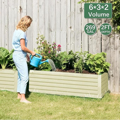 FOOWIN 2pcs 6x3x2ft Galvanized Raised Garden Bed, Planter Raised Garden Boxes Outdoor, Large Metal Raised Beds for Gardening, Garden Bed for Vegetables, Flowers, Herb, Cream Yellow