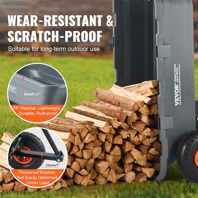 VEVOR 4 Cu.Ft. 600lbs Poly Garden Cart Dump Wagon, Heavy Duty 4 Wheel Wheelbarrow Yard Cart Dump Wagon with 10in All Terrain Wheels, Steel Frame and Quick Release System