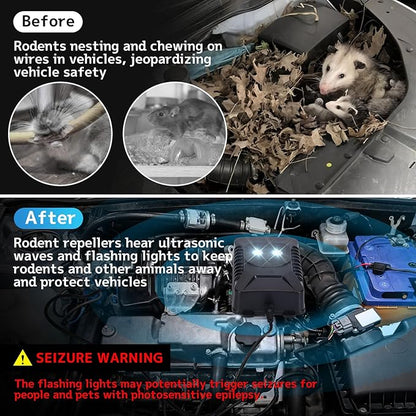 Ultrasonic Rodent Repellent, 2 Pack Plug-in Mouse Rat Pest Bat Squirrels Skunks Repellent for Car with Battery Powered Under Hood, Keep Mice Out of Cars Engines, Indoor, Outdoor, Garage, Room