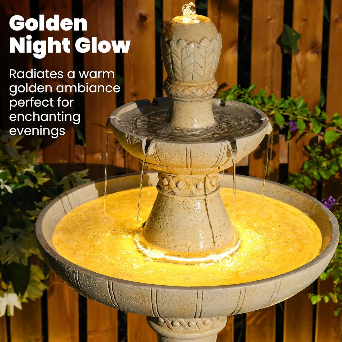 3-Tier Outdoor Water Fountain with LED Lights, 45.5" Italian Resin Garden Fountain for Patio, Yard, and Porch – Weather-Resistant Cascading Waterfall Feature with Quiet Pump, Elegant Backyard Décor