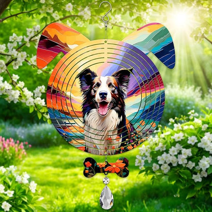 Border Collie Dog Ears Wind Spinner, Border Collie Wind Spinner Hanging for Yard and Garden