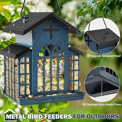 5LB Church Metal Hanging Bird Feeder for Outdoors, Weatherproof Suet Feeders for Outside Hanging, Large Bird Feeders Great for Attracting Finch, Woodpecker and More Wild Birds-White