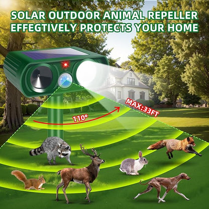 4Pack Solar Ultrasonic Animal Repellent Outdoor Deer Repellent Devices with Motion Detection&Flash Light Squirrel Cat Raccoon Rabbit Dog Deterrent,Keep Rodent Chipmunk Squirrel Away for Yard Garden