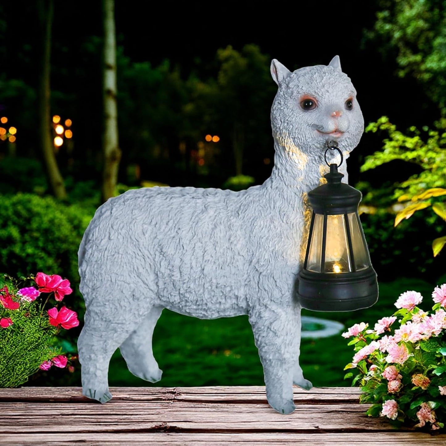 Solar lamp Garden Alpaca Statue, Outdoor Decorative Animal Statue