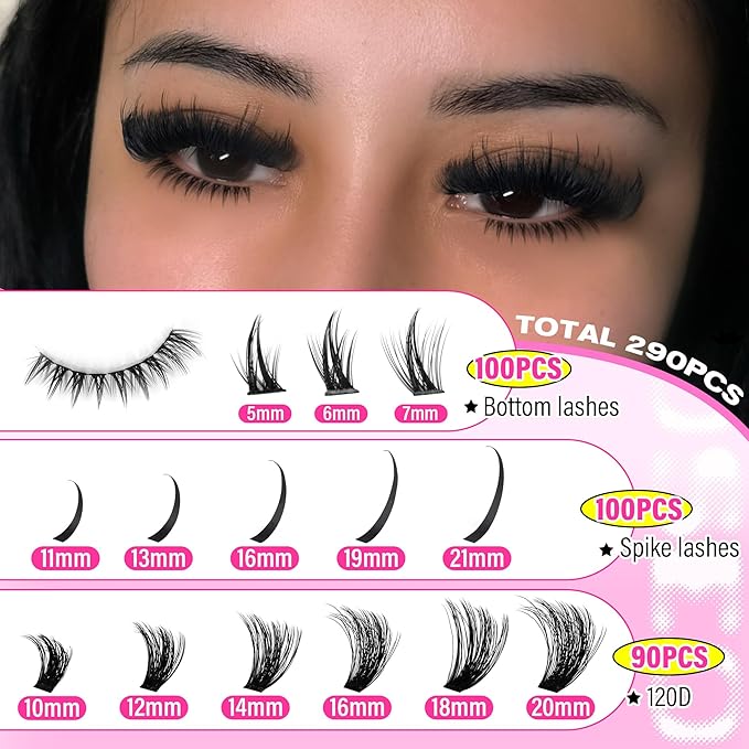wiwoseo Spikes Lash Clusters with Bottom Lash Clusters Volume Individual Lashes Cluster Eyelash Extensions Wispy Eyelash Clusters Lash Spikes Manga Cluster Lashes with Spikes (5-21MM)