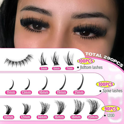 wiwoseo Spikes Lash Clusters with Bottom Lash Clusters Volume Individual Lashes Cluster Eyelash Extensions Wispy Eyelash Clusters Lash Spikes Manga Cluster Lashes with Spikes (5-21MM)