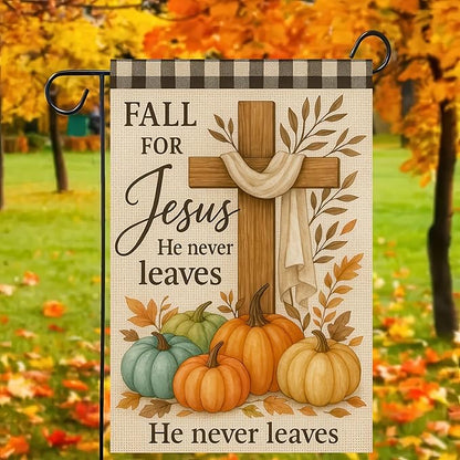 Thanksgiving Fall Garden Flag 12x18 Inch Fall for Jesus Outdoor Flag Double Sided Religious Cross and Pumpkin Yard Banner for Porch Lawn Patio Autumn Seasonal Decor
