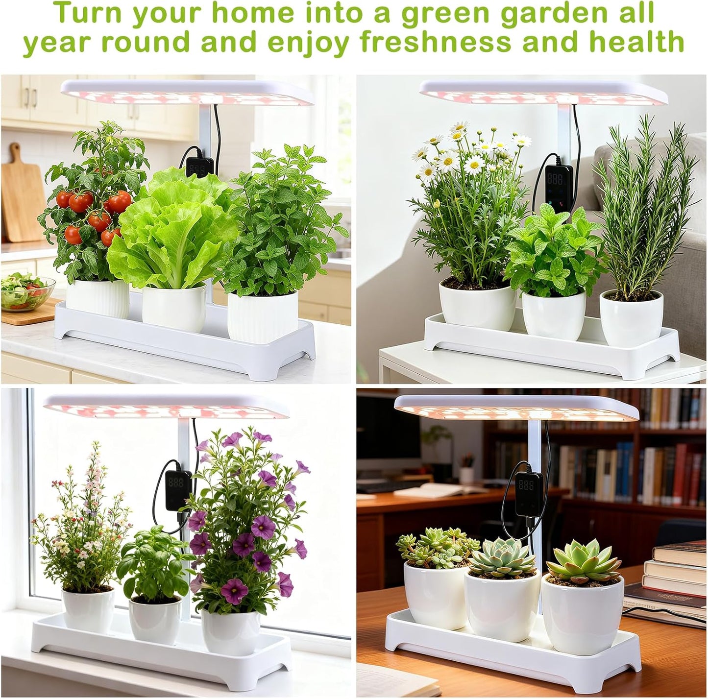 Indoor Garden Led Grow Light, Herb Kitchen Garden Grow Kit, Full Spectrum LED Plant Light for Plants, Height Adjustable Growing Lamp with Intelligent Controller (Not Pots) (White, 16.5*6.5*4 inch)