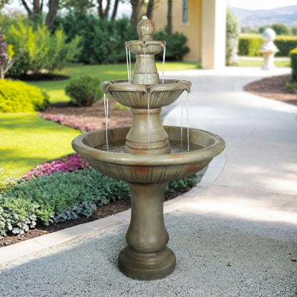 SunJet 51.5” High 3-Tiers Modern Concrete Outdoor Water Fountain - Round Large Outdoor Fountains and Waterfalls for Garden, Patio, Yard, and Deck Decor, Featuring Natural Stone Look