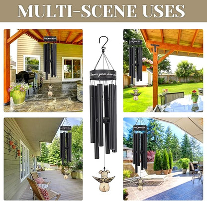 Pet Memorial Wind Chime, 30 Inches Paw Print Pet Remembrance Gift to Honor and Remember a Dog, Cat, or Other Pet, Premium Metal Wind Chime, Black