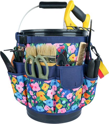 MELOTOUGH Bucket Caddy Organizer Bucket Tool Organizer for Garden Tools Fit 3.5 to 5 Gallon Bucket (Blue Flower)