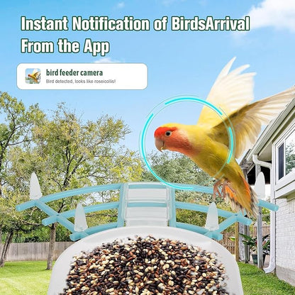 Bird Feeder with Camera, AI Identify Birds Species Solar Powered, Auto Record Videos in Backyard, Instant Notifications, Ideal Gift for Family and Bird Lovers