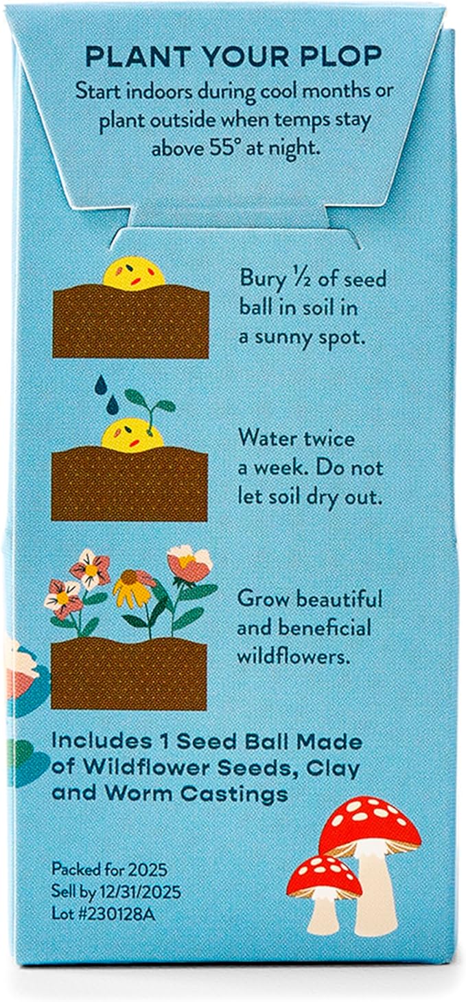 Modern Sprout Wildflower Seed Ball Poop - Non-GMO, Hand-Rolled Clay Seed Bombs with Wildflower Seeds - Plop Plant & Grow Gardening Gift Set for Kids & Adults - (Magical Plop - Pack of 3)
