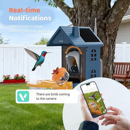 Smart Bird Feeder with Camera Outdoor Birdhouse:AI Identifies 11000+ Species, Features 2K 3MP HD Quality and Arrived Alerts Function,Powered by Dual Solar Panels,Gifts for Bird Lovers, Mom Dad