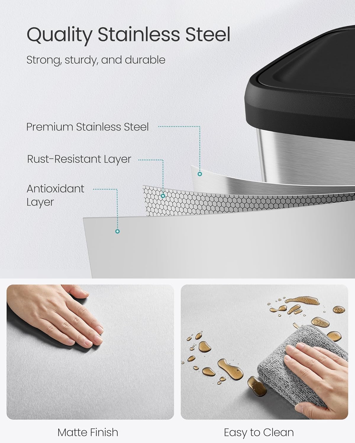 SONGMICS Kitchen Trash Can, 21 Gallon (80 L) Stainless Steel Garbage Can, with Stay-Open Lid and Step-on Pedal, Soft Closure, Tall, Large and Space-Saving, Silver and Black ULTB534E01