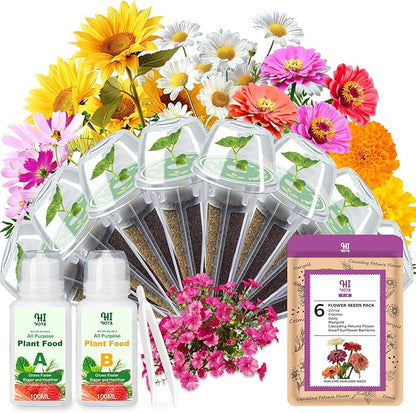 Flower Seed Pods for All Hydroponics Growing System, 8 Pods with 600+ Seeds of Marigold, Zinnia, Cosmos, Dwarf Sunflower, Morning Glory and Daisy