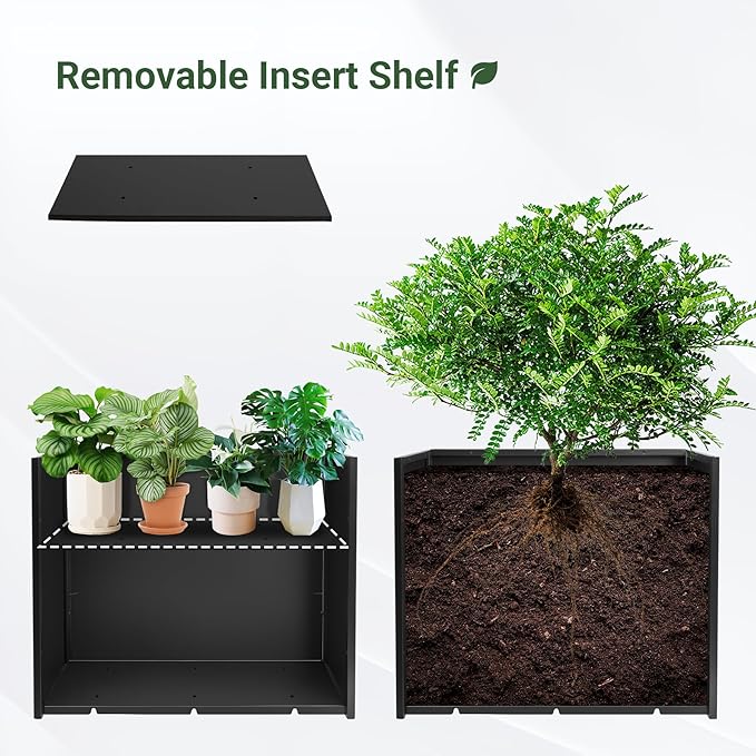 Metal Planter Box 36” x 12” x 26”, Heavy Duty Tall Black Planter with Removable Insert Shelf for Porch, Garden, Patio, Yard
