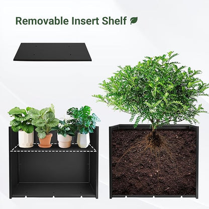 Metal Planter Box 36” x 12” x 26”, Heavy Duty Tall Black Planter with Removable Insert Shelf for Porch, Garden, Patio, Yard