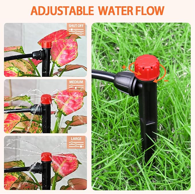25 Pieces Drip Emitters Stream with Stake for 1/4" Irrigation Tubing: Adjustable 360 Degree Water Flow Irrigation Universal Sprayer Drip Pipe Sprinklers Fittings for Garden Watering System