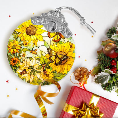 Stained Glass Suncatcher, Jocidea Sunflower and Butterfly Decor, Christmas Ornament, Holidays Ornaments, Christmas Tree Ornament, Sunflower and Butterfly Gifts