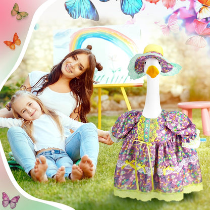 Suzile Porch Goose Outfit Pastel Butterfly Clothes for 23" High Cement or Plastic Goose Costume Dresses for Yard Lawn Outdoor Garden Patio Statue Holiday Spring Decor
