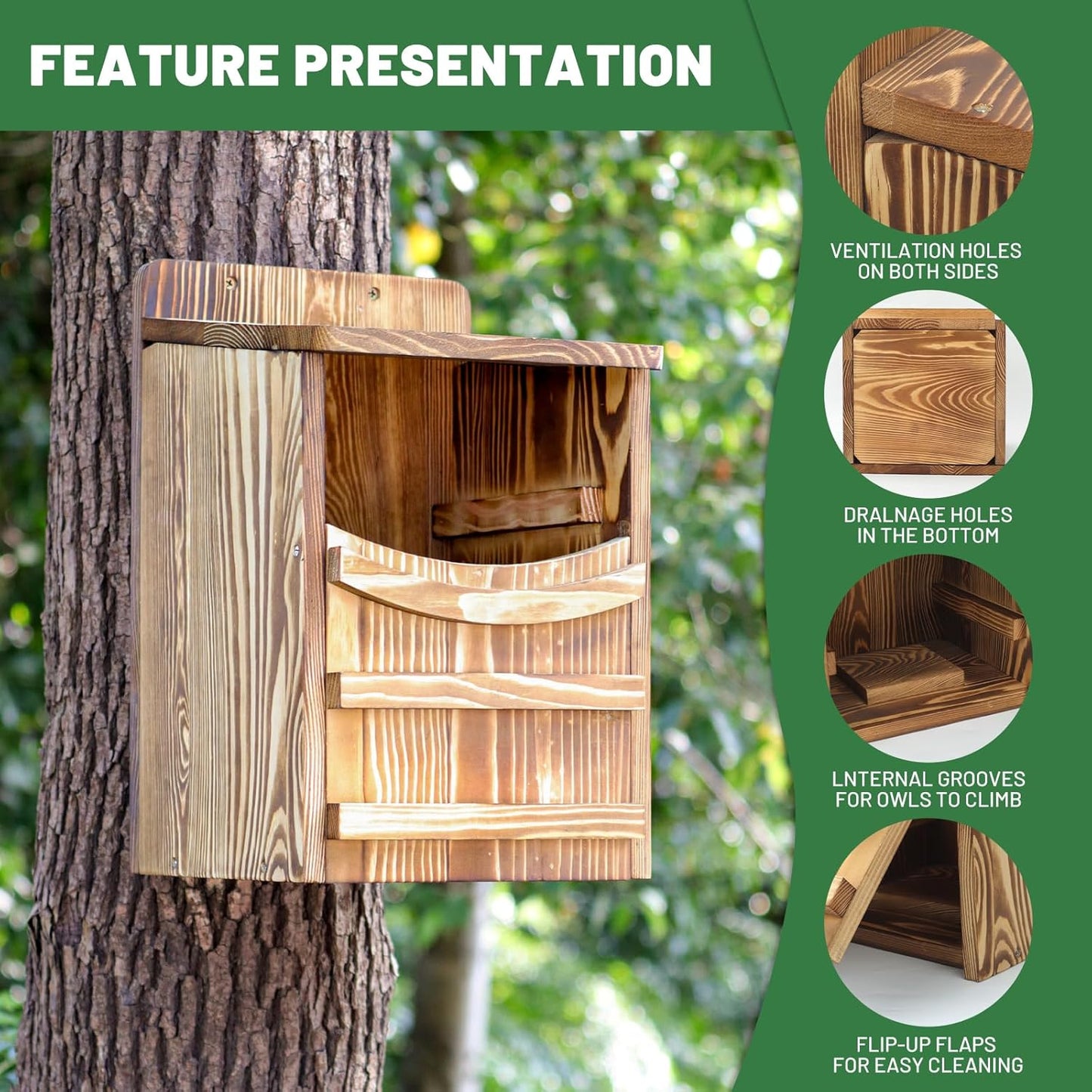 Premium Cedar Owl House Outdoor - Handcrafted Large owl Nesting Box, Birdhouse kit, Perfect for barn Owls, Screeching Owls and Backyard Birds (14.5 "x 9" x 8.6 ")