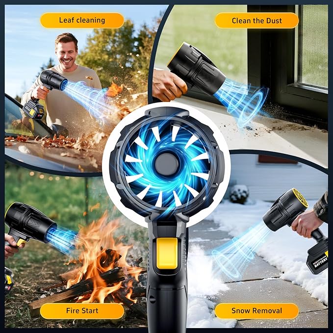 Electric Leaf Blower Cordless with 21V 2 * 3000mAh Batteries and Charger, 400,000RPM Handheld Battery Powered Leaf Blower, One-Touch Speed Adjustment, Lightweight Turbo Blower for Yard, Patio,Garage