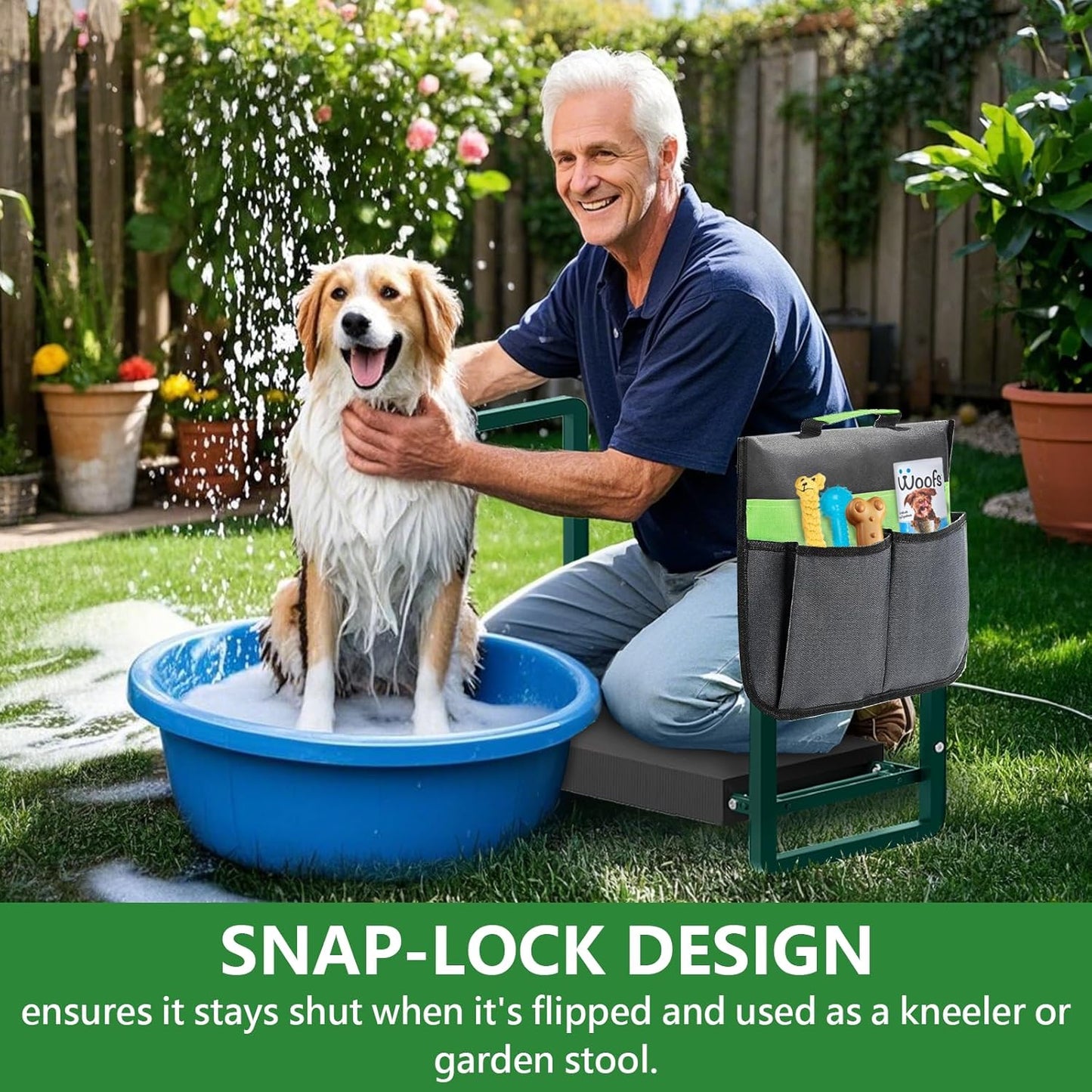 Heavy Duty Garden Kneeler and Seat for Elderly, 400lbs Capacity Foldable Gardening Stool with Support Legs & Thick Pad, Includes Large Tool Organizer Bag, Green