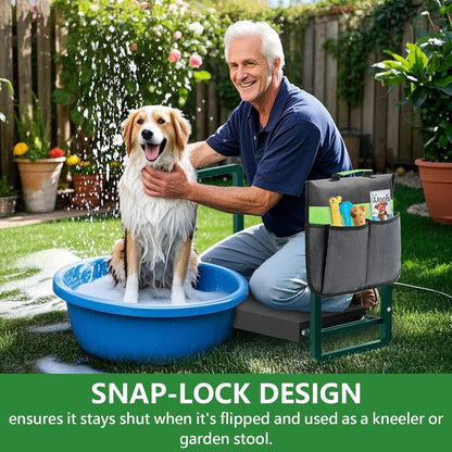 Heavy Duty Garden Kneeler and Seat for Elderly, 400lbs Capacity Foldable Gardening Stool with Support Legs & Thick Pad, Includes Large Tool Organizer Bag, Green