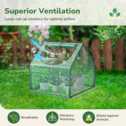 Greatbuddy Portable 3×3×3FT Mini Greenhouse, High-Density PE Plant Cover with Roll-up Zipper Window, Perfect for Indoor Outdoor Plant Growing