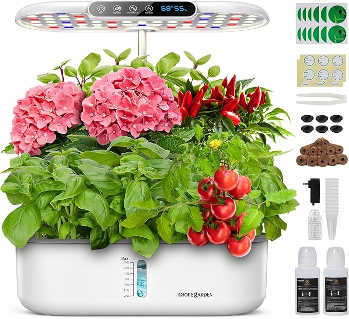 Ahopegarden Hydroponics Growing System kit: Indoor Herb Garden - 12 Pods Plant Germination Kit with LCD Display and LED Grow Light, Smart Temp & Humidity Detection, Planter Grower for Vegetables
