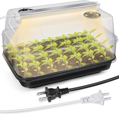 Saillong Seed Starter Tray with T8 Grow Light, Seedling Heat Tray with 15'' x 8.2'' Adjustable Height Humidity Domes, Plant Germination Propagation Kit for Planting Seeds, Mini Greenhouse Indoor