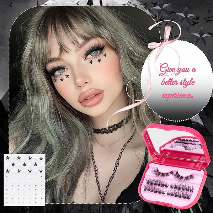 Lash Clusters Kit with Self Adhesive Pearl Stickers Fluffy Lash Clusters Left Right Lash Extension Kit with Bond Seal Eyelash Kit Gift Set with Drawstring Bag Portable Starter Kit Birthday Gift Women