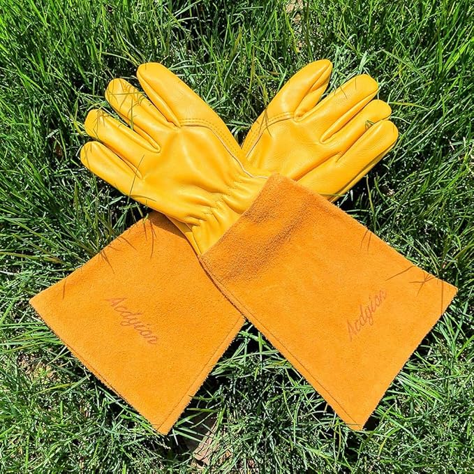 Acdyion Gardening Gloves for Women/Men Rose Pruning Thorn & Cut Proof Long Forearm Protection Gauntlet, Resistant Thick Cowhide Leather Work Garden Gloves