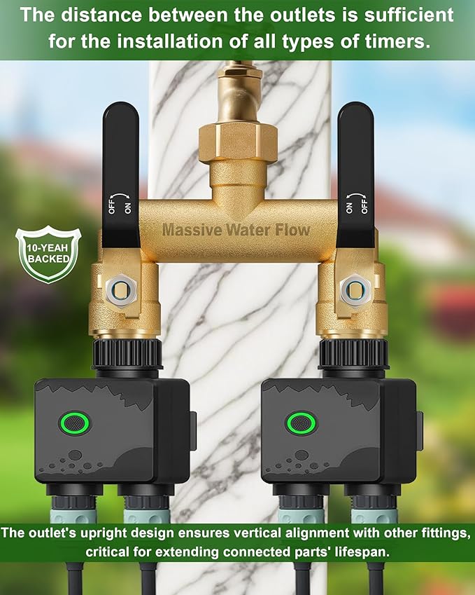 Hose Splitter 2 Way Heavy Duty, Full Flow Garden Hose Splitter with 2 Long Metal Handles, Brass Rust and Freeze Resistant Water Hose Bib Splitter, T Adapter Connector with 3/4 - Inch GHT Thread（Black）
