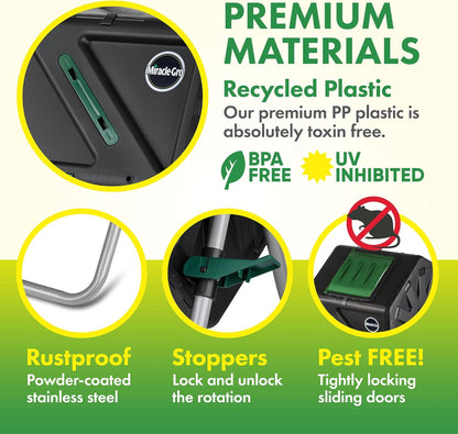 Miracle-Gro Compost Tumbler Single Chamber – Easy-Turn Composter Tumbler Outdoor for Fast Composting – Heavy-Duty Composting Bin with 1 Sliding Door (1 x 27.7 Gallon / 105 Liter)