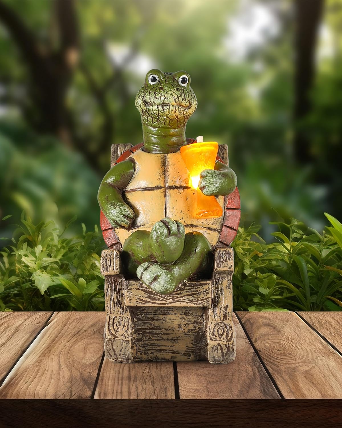 iStatue Solar-Powered Turtle Figurine Light with Glowing Cup - 5.5 in Lifelike LED Decorative Lamp for Outdoor Ambiance - Patio Table, Yard & Garden Decor (Turtle)