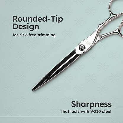 6.3" Professional Hair Scissors – Barber Shears Made with Premium VG10 Steel, Special Blade Angle, Ideal for Straight Cutting and Slide Cutting, Lightweight, Razor-Sharp, Ergonomic Handle | K9 Shears
