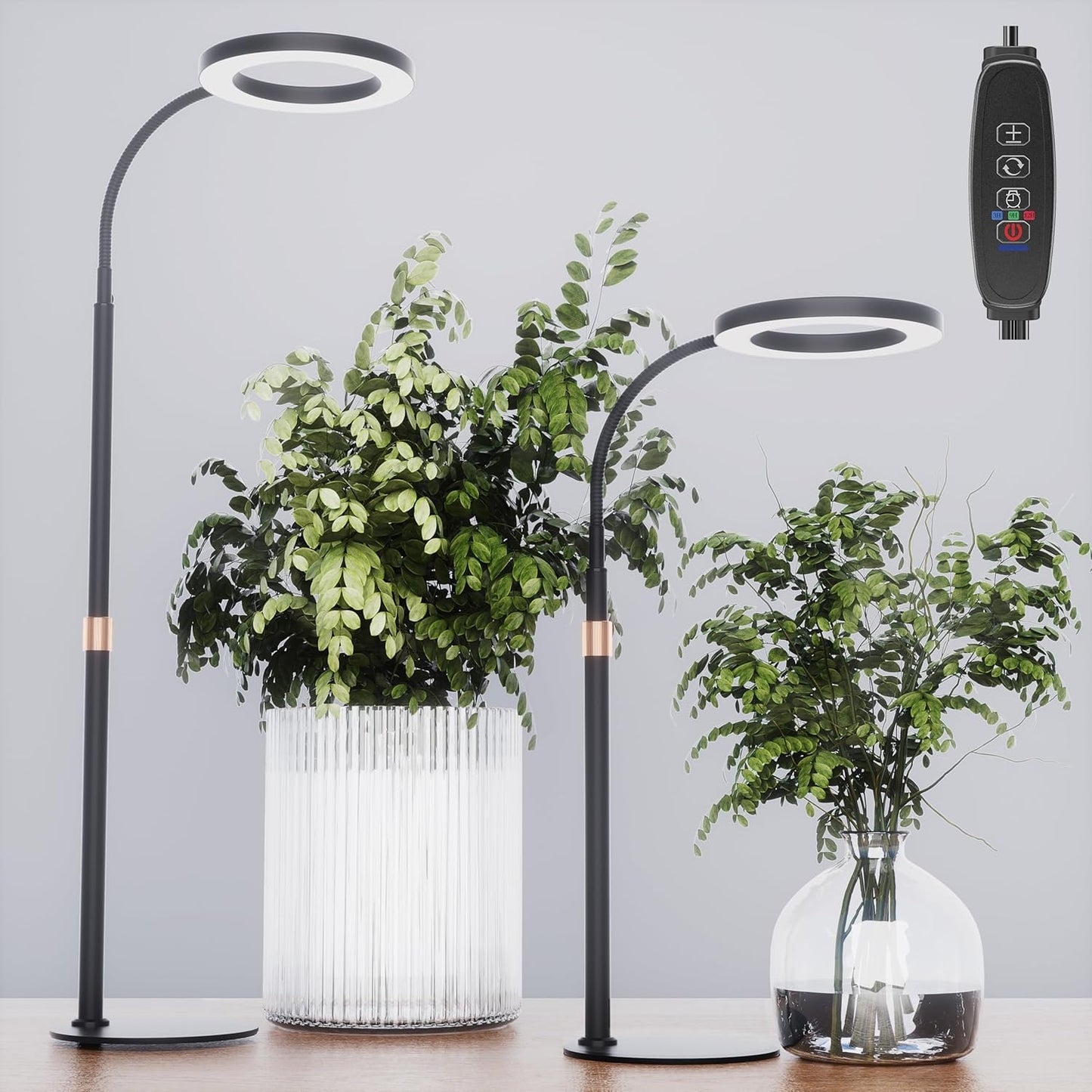 bseah Grow Light, Plant Light for Indoor Plants 2 Pack, Full Spectrum Desk Grow Lamp with Pedestal, Automatic Timer for 3H/9H/12H, 10 Dimmable Levels, Height Adjustable