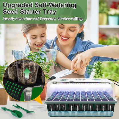 Self Watering Seed Starter Tray with Grow Light, 2 Pack 120 Cells Seed Starter Kit with Humidity Dome, Seed Starting Kit for Plant Starter, Indoor Seedling Tray with 4" High Lid Germination Tray