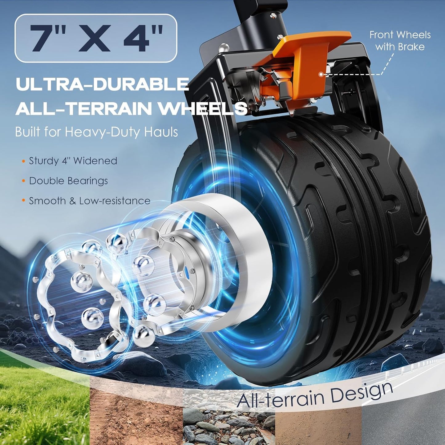 Navatiee 48'' Extra Long Collapsible Wagons Carts Foldable, 440Lbs Heavy Duty Folding Beach Wagon with All-Terrain Big Wheels, 300L Capacity Utility Garden Carts for Camping, Sports