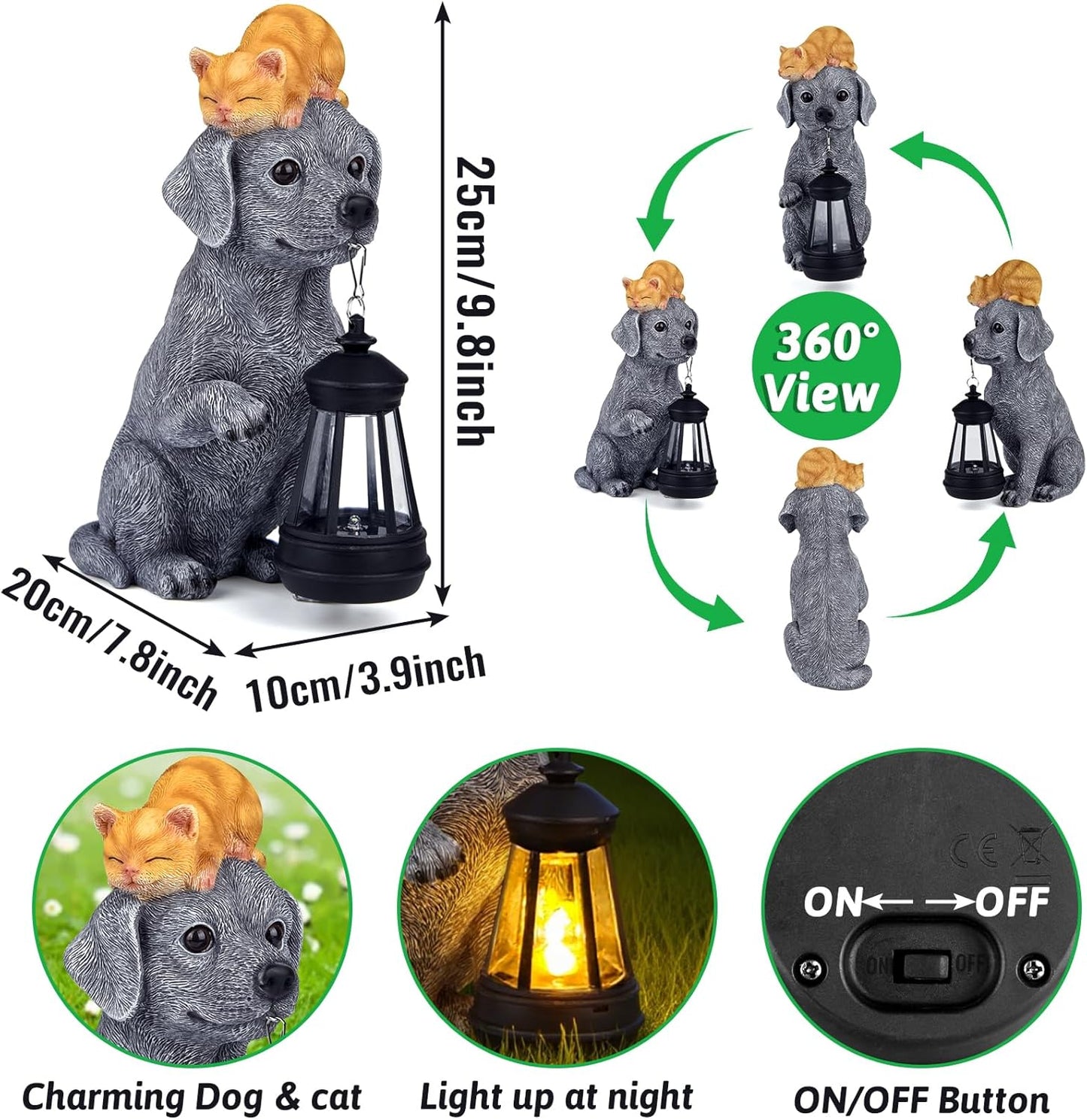 ILLUMINEW Solar Dog Garden Statue with Lantern and Sleeping Cat – Resin Pet Figurine Light for Outdoor Yard Decor, Gifts for Women, Mom, Grandma