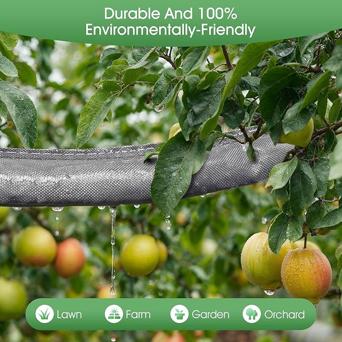 Flat Soaker Hose 50 ft for Garden Beds, Linkable Drip Irrigation Hose, Double-Layer PVC, Leakproof & Kink-Resistant, Even Seepage Saves up to 80% Water