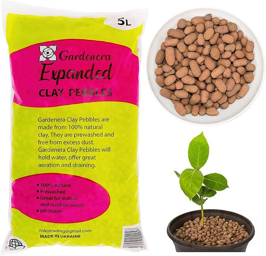 Gardenera Expanded Clay Pebbles for Plants – 4mm-16mm LECA Balls | 100% Natural Hydroton Clay for Drainage, Hydroponics, Aquaponics, Terrariums, Orchids & Indoor Plant Growing Medium - 5 Quarts