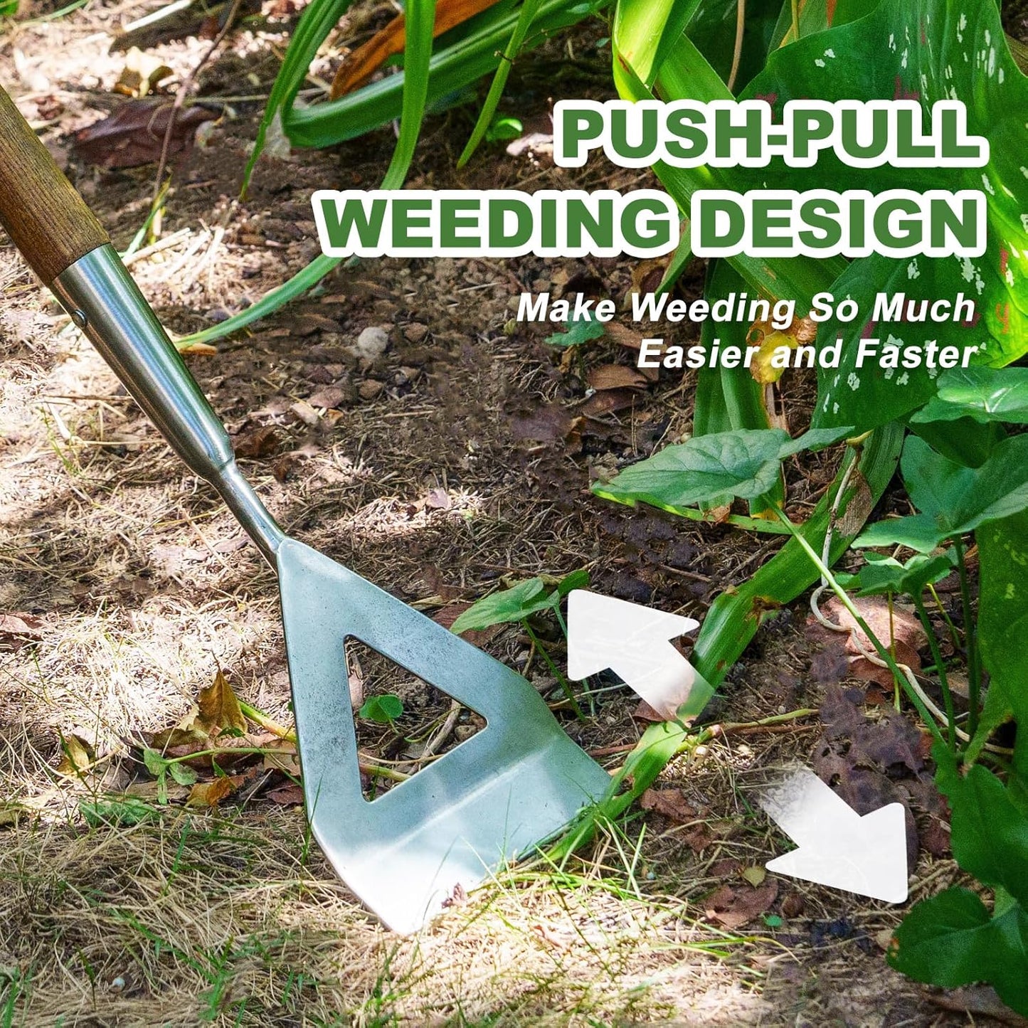 Haliaeetus Women's Dutch Hoe, 51'' Long Handle Dutch Hoe Weeder for Standing to Remove Weeds, Stainless Steel Push Pull Weeder for Weeding in Between Seedlings, Removal of Moss and Soil Loosening